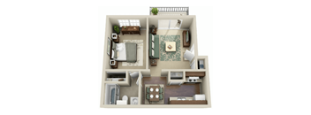 a 3d drawing of a bedroom with a living room