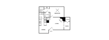 A simple black and white floor plan of a house with labeled rooms.