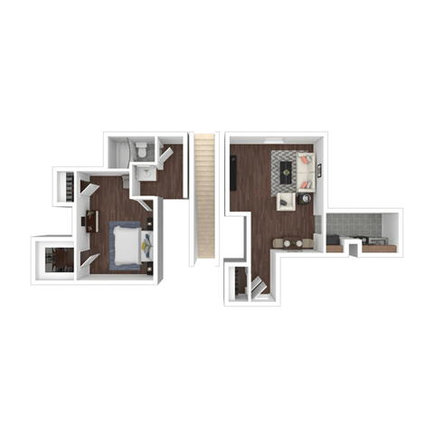 A cutaway diagram of a house showing the interior of each room.