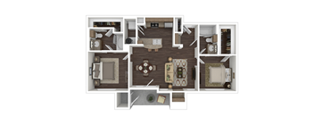 a 3d floor plan of a house with a bedroom and a living room