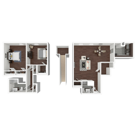 A cutaway diagram of a house showing the interior layout.