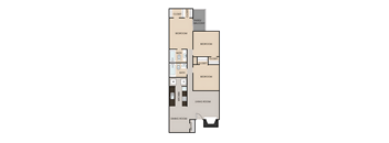 a floor plan of a studio apartment with a bedroom and a living room
