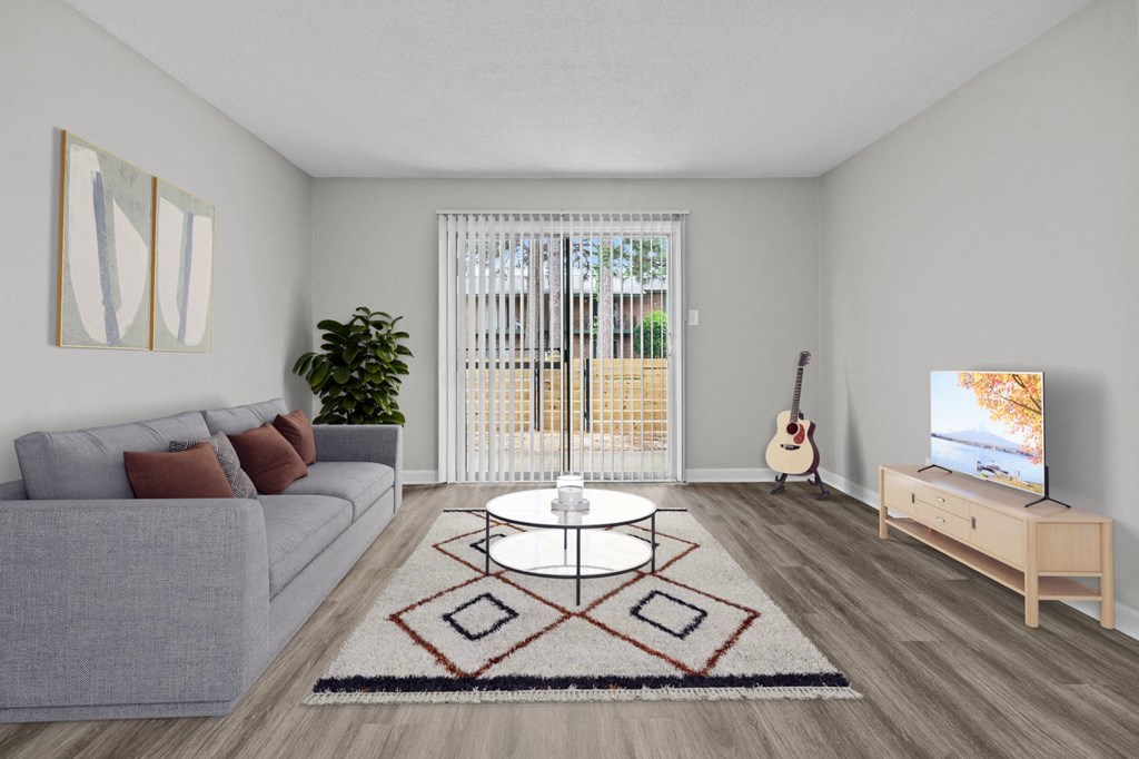 a living room with a couch and a coffee table