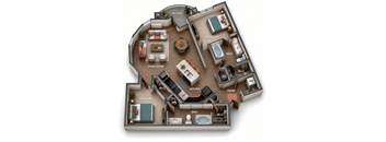 A 3D diagram of a house layout with labeled rooms.