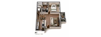 A 1 Bedroom apartment with 1 Bathroom.