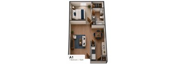 A 1 bedroom apartment with 1 bathroom.