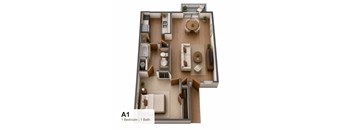 A 1 Bedroom apartment with 1 Bathroom.