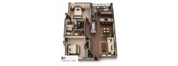 A 2 Bedroom apartment with 1 Bath.
