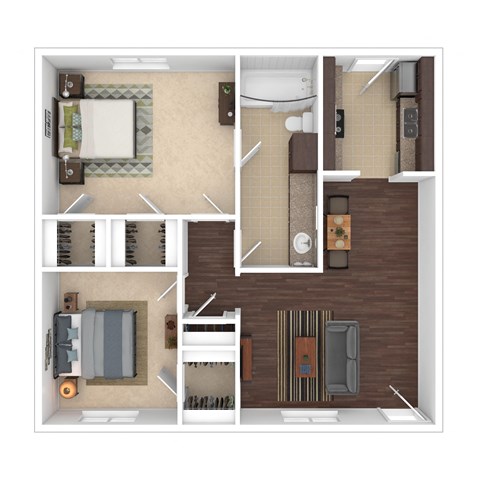 a 3d drawing of the 1122 sq ft apartment