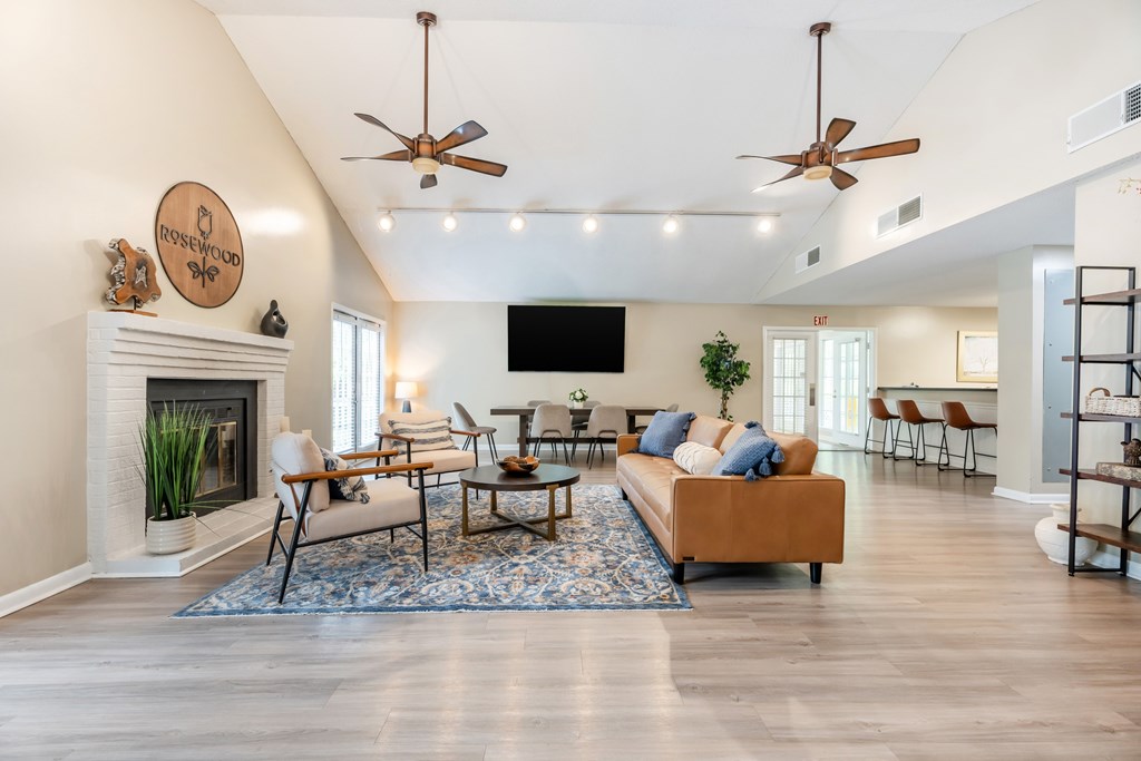 Clubroom With TV And Fireplace at Rosewood at Colony Square, Rocky Mount, 27804