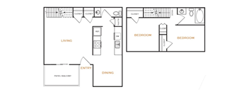 A black and white floor plan of a two bedroom apartment.