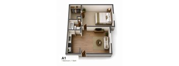 A 1 bedroom apartment with 1 bathroom.