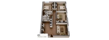 A 3 Bedroom apartment with 2 Bathrooms is labeled C1.