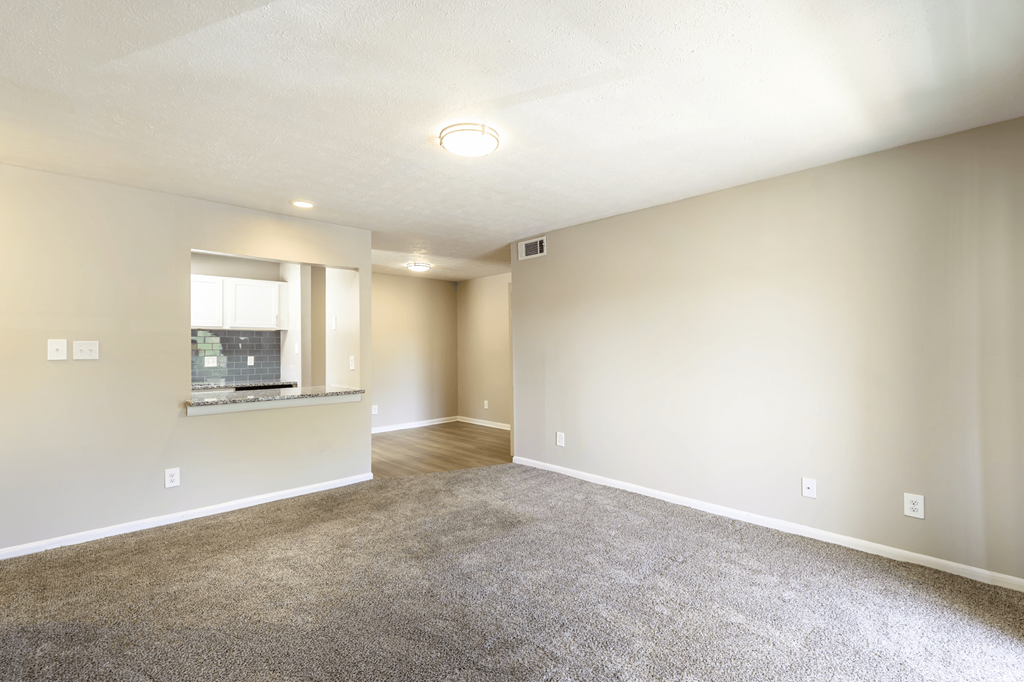 A spacious room with a window and carpeted floor. at The Hudson, Fayetteville, 28311