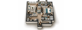 A top-down view of a modern apartment layout.