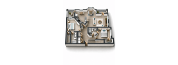 A top-down view of a house layout with labeled rooms.