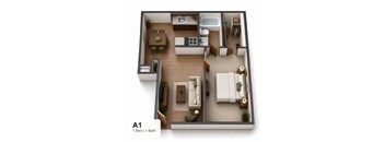 A 1 Bedroom apartment with 1 Bathroom.