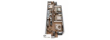 A 3 Bedroom apartment with 2 Bathrooms is labeled C1.