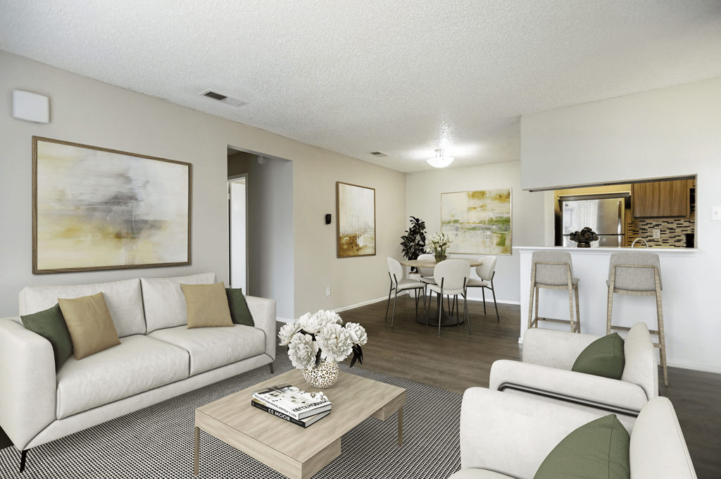 a living room with a couch and a coffee table
