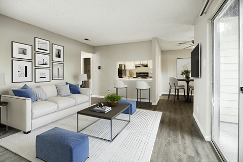 a living room with a couch and a coffee table
