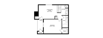 a floor plan of an apartment with a bedroom and a living room