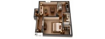 A 1 bedroom apartment with 1 bathroom.