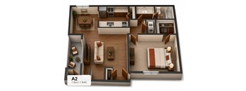 A 2 bedroom apartment with 1 bathroom.