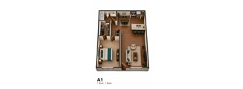A 1 bedroom apartment with a bathroom.