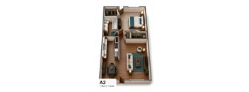 A 2 bedroom apartment with 1 bathroom.