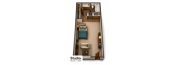 A Studio apartment with 1 bath.