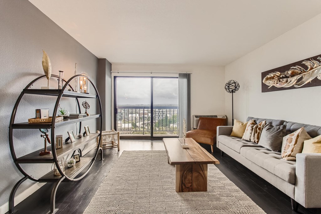 a living room with a couch and a coffee table