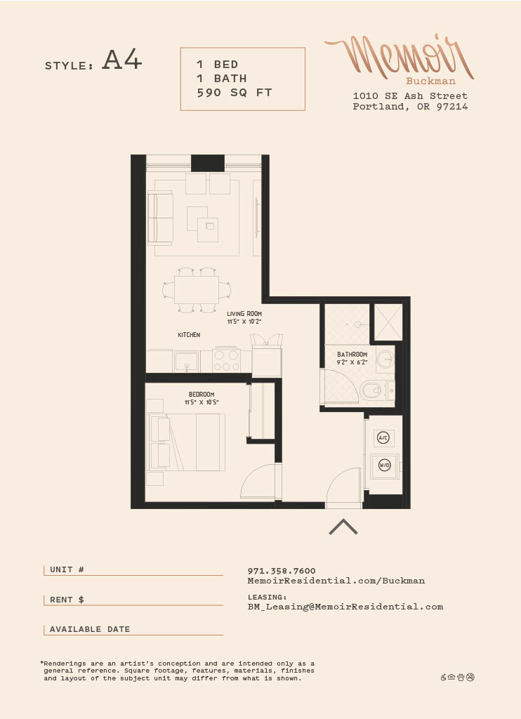 A floor plan for an apartment style A4 with one bedroom and one bathroom.