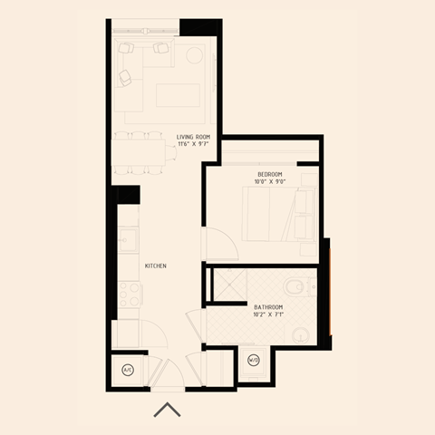 the floor plan of a 1 bedroom unit with a balcony
