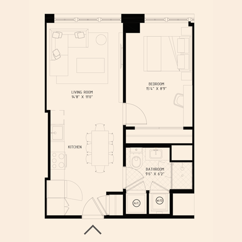the floor plan of a 1 bedroom apartment
