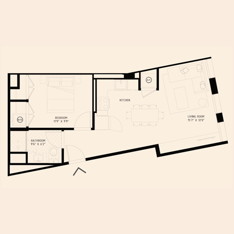 the plan of a one bedroom apartment