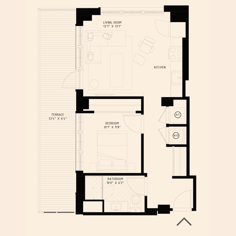 the plan of a one bedroom apartment