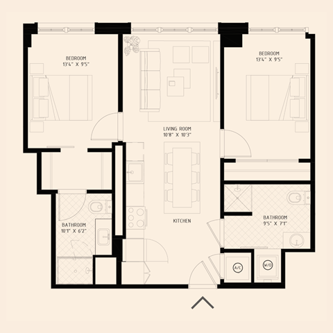 floor plan with two bedroom and two bathroom apartment