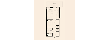 floor plan of a studio apartment with one bathroom