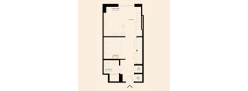 floor plan of a studio apartment with one bathroom