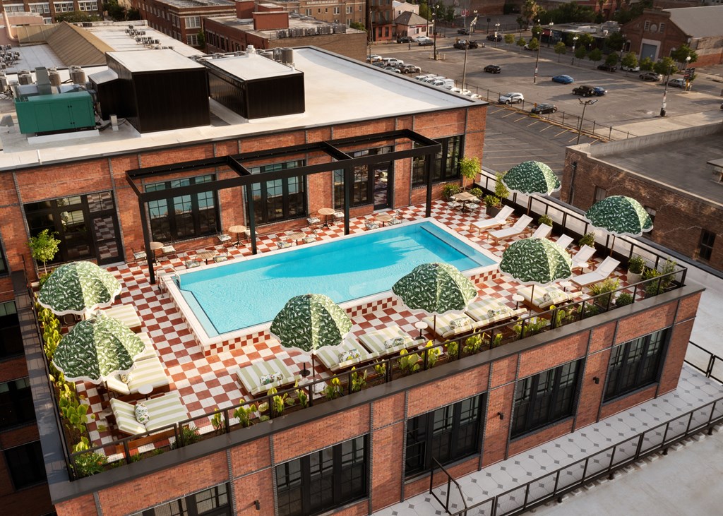 a rendering of a pool on the roof of a building