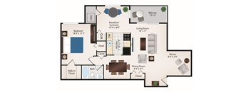 1 Bedroom 1 Bath with Alcove floor Plan 874 square feet