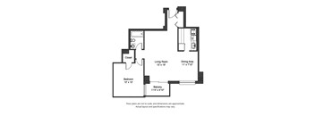 1x1 625sf Floor Plan 8200W