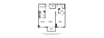 1x1 868sf Floor Plan 8200W