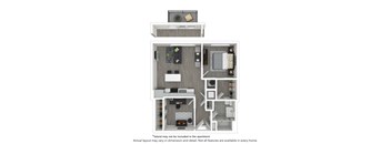 1 Bedroom 1 Bath with Den Floor Plan