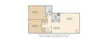 2Bed 1Bath Floor Plan