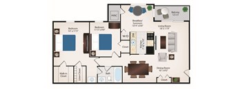 2 Bedroom 1 Bath Floor Plan 978 square feet