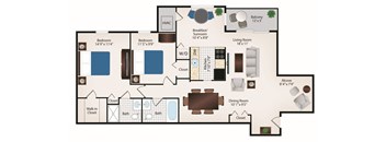2 Bedroom 2 Bath floor plan 1178 square feet