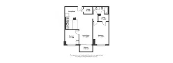 2x1 868sf Floor Plan 8200W