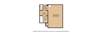 Studio 1 Bath 400 Square Foot Floor Plan