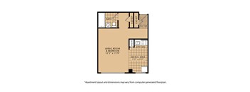 Studio 1 Bath 450 Square Foot Floor Plan
